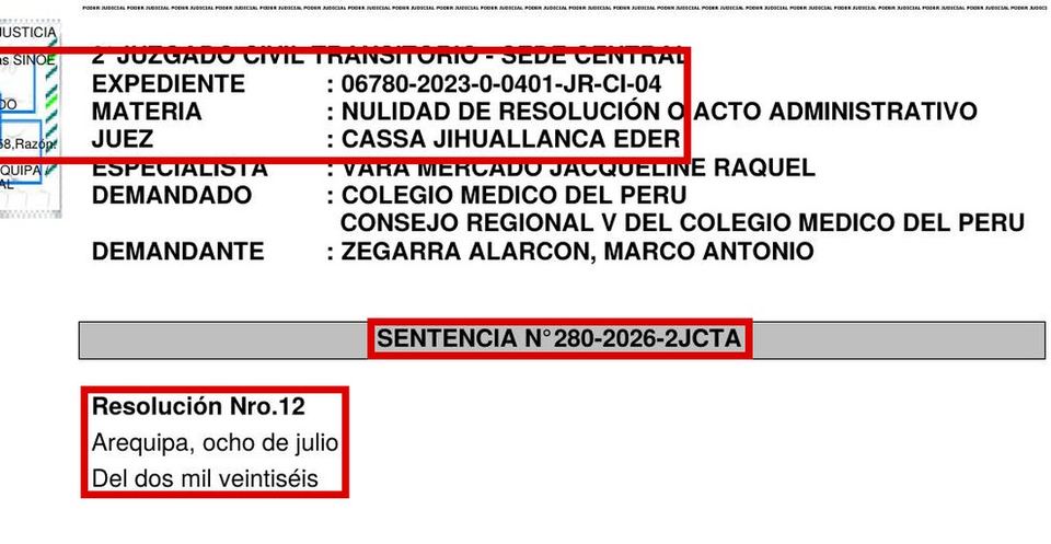 Marco Zegarra Alarcón: carátula Sentencia 280-2026-2JCTA, demandante Zegarra Alarcón Marco Antonio, Exp. 06780-2023