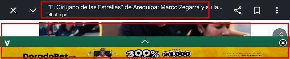 Marco Zegarra Alarcón: nota de El Búho del 13 de abril de 2025 con anuncio pagado de DoradoBet, captura del 19 de septiembre de 2026